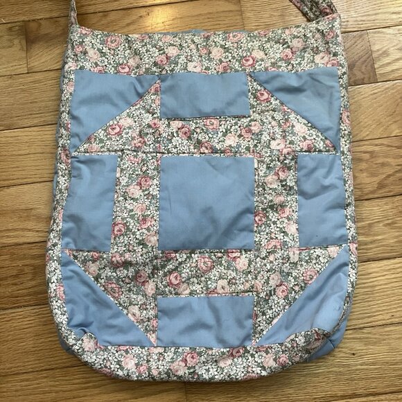 Vintage Handmade Quilted Floral Patchwork Shoulder Tote Bag - Picture 2 of 11